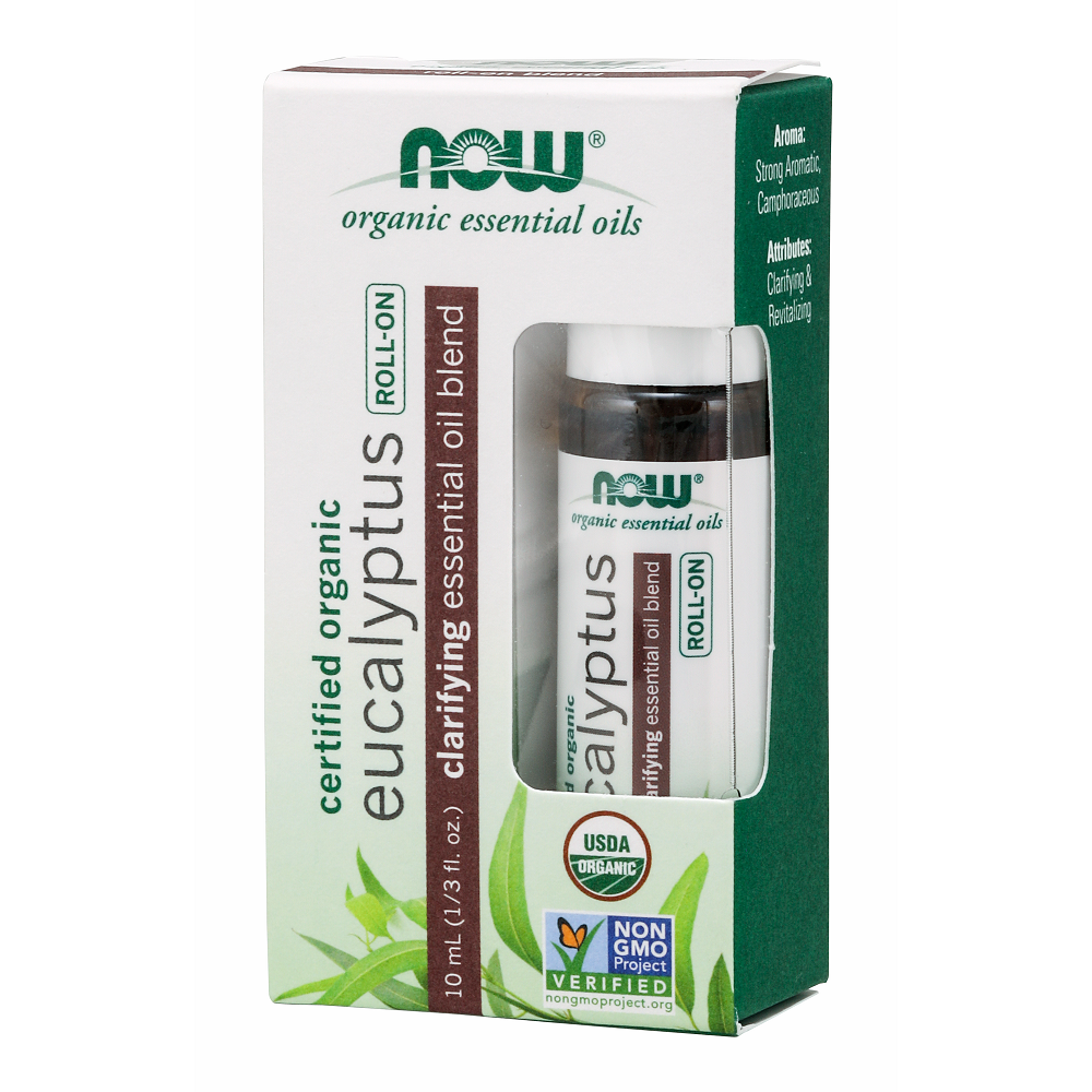 NOW Eucalyptus Roll-On, Certified Organic, Clarifying Blend, Steam Distilled, Topical Aromatherapy, 10-mL