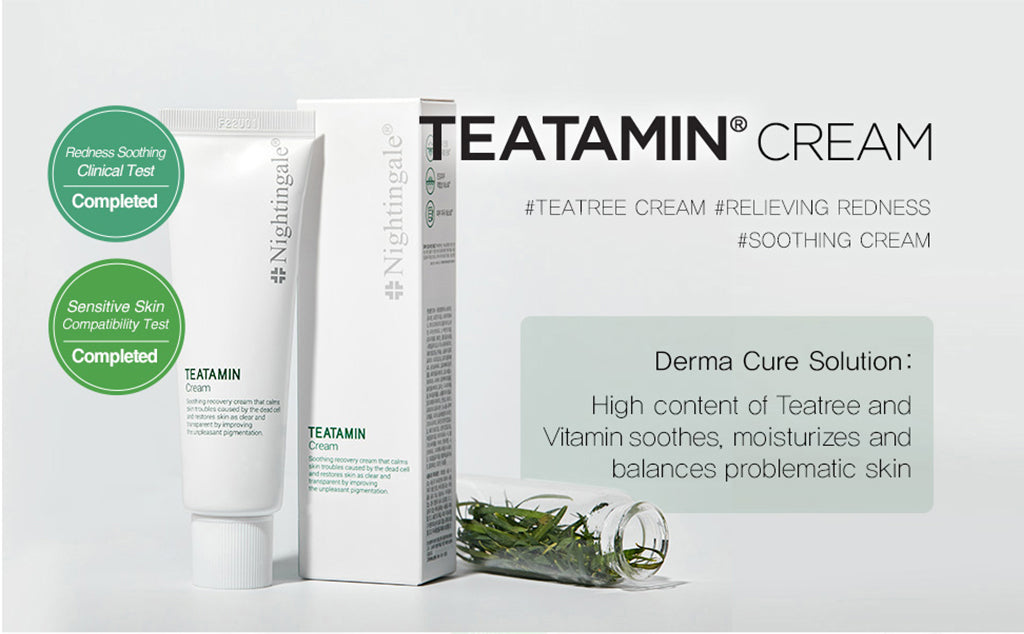 Nightingale Teatamin Calming Gel Cream (Tea Tree + Vitamin) for Sensitive Skin - Non-Comedogenic Soothing Moisturizer for Daily Face Use - 60ml/2.02 fl. oz - Korean Skincare Cosmetics