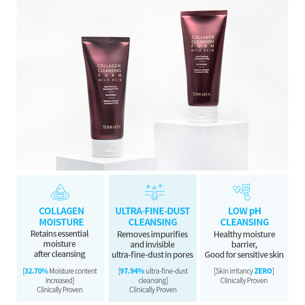TERRAZEN Collagen Cleansing Foam: The Ultimate Solution for Ultra Fine Dust Cleansing + Non-Irritating + Hydrating (140ML)