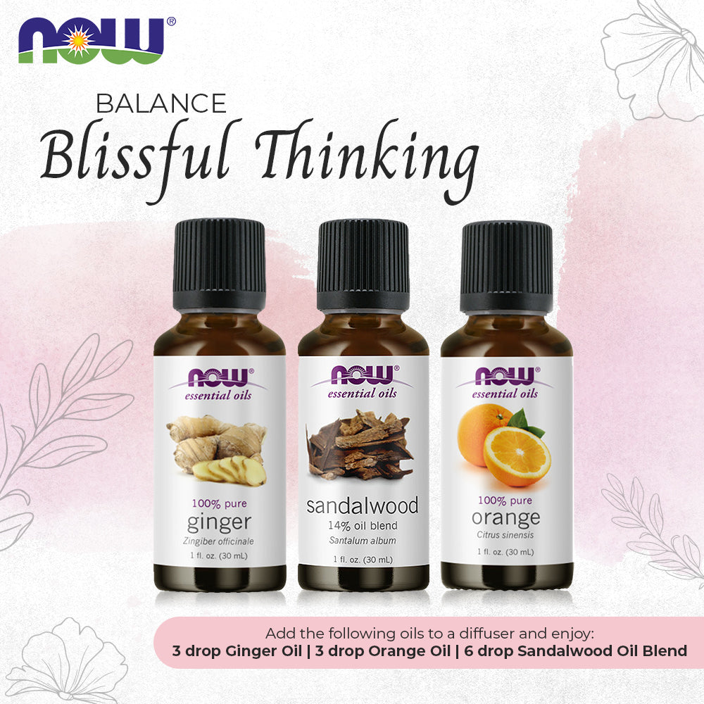 Now Essential Oils, 3 Variety of 30ml: Blissful Thinking - Ginger, Orange, Sandalwood Blend
