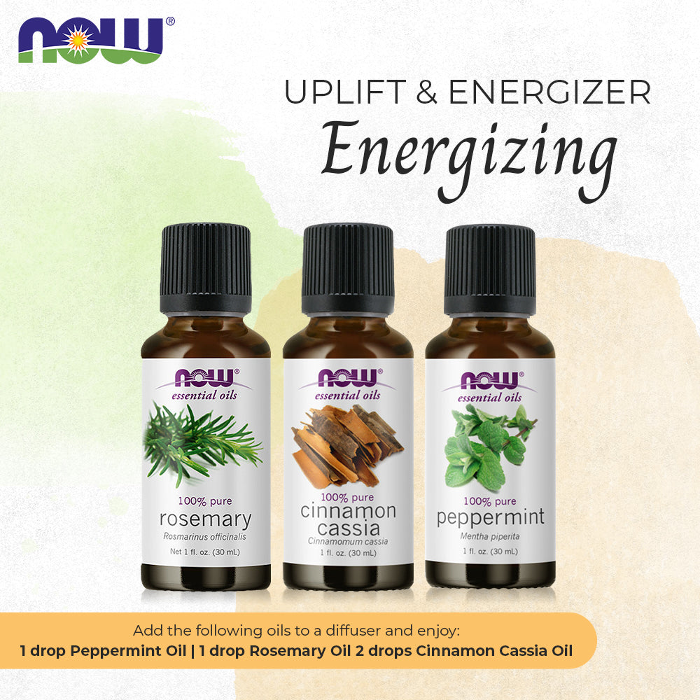 Now Essential Oils, 3 Variety of 30ml: Energizing - Peppermint, Rosemary, Cinnamon Cassia