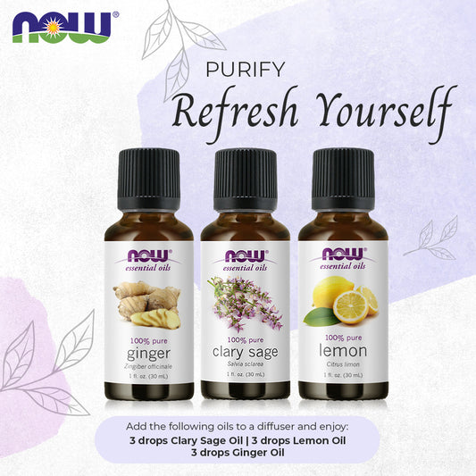 Now Essential Oils, 3 Variety of 30ml: Refresh Yourself - Clary Sage, Lemon, Ginger