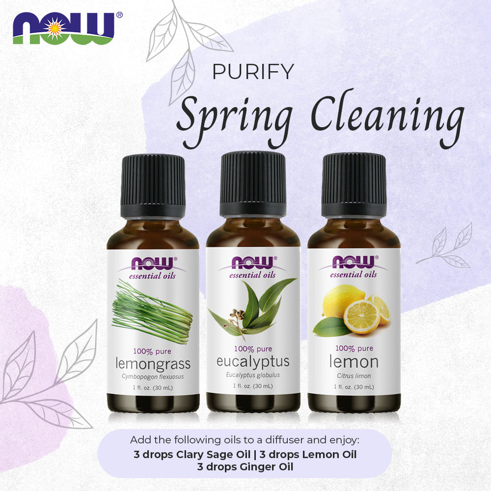 Now Essential Oils, 3 Variety of 30ml: Spring Cleaning - Lemongrass, Lemon, Eucalyptus