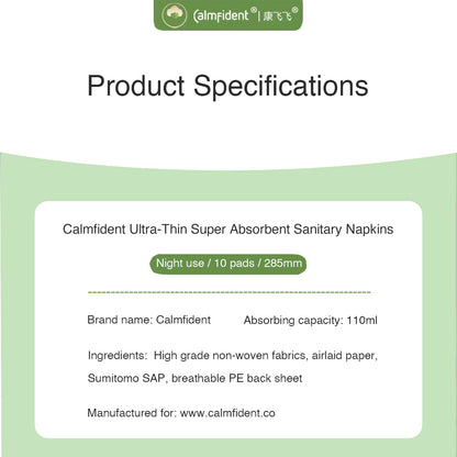 Calmfident Night Use Ultra-Thin Super Absorbent Sanitary Napkin Pads 285mm (10pcs) Green