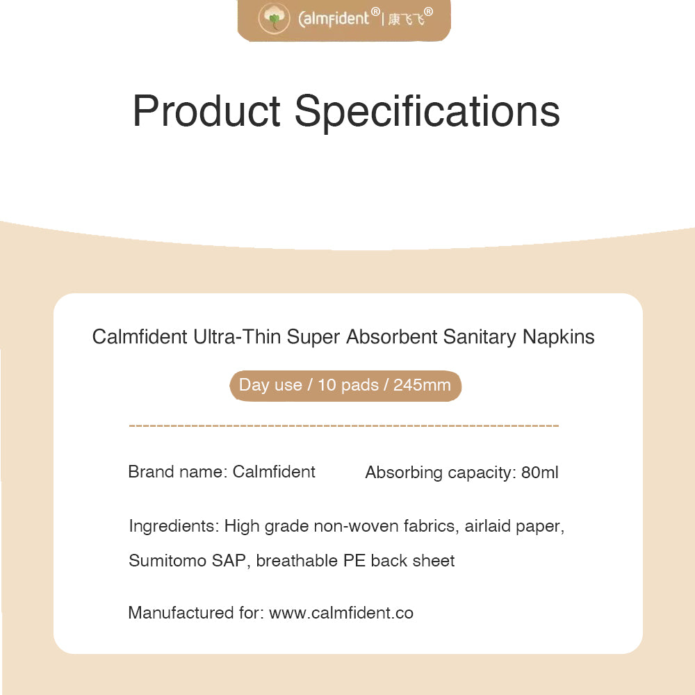 Calmfident Day Use Ultra-Thin Super Absorbent Sanitary Napkin Pads 245mm (10pcs) Orange