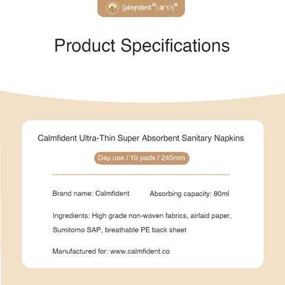 Calmfident Day Use Ultra-Thin Super Absorbent Sanitary Napkin Pads 245mm (10pcs) Orange