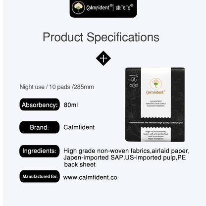 Calmfident Night Use Sensitive Skin Series Sanitary Napkin Pads 285mm (10pcs) Black