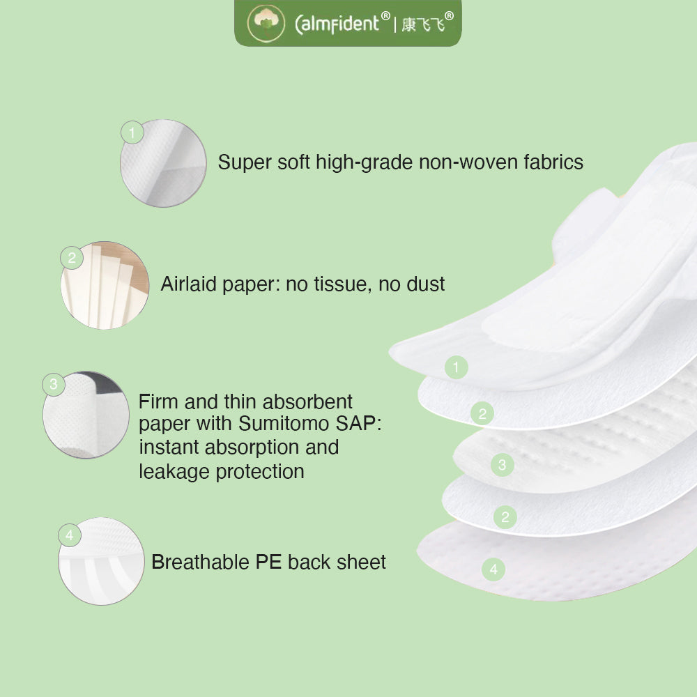 Calmfident Night Use Ultra-Thin Super Absorbent Sanitary Napkin Pads 285mm (10pcs) Green