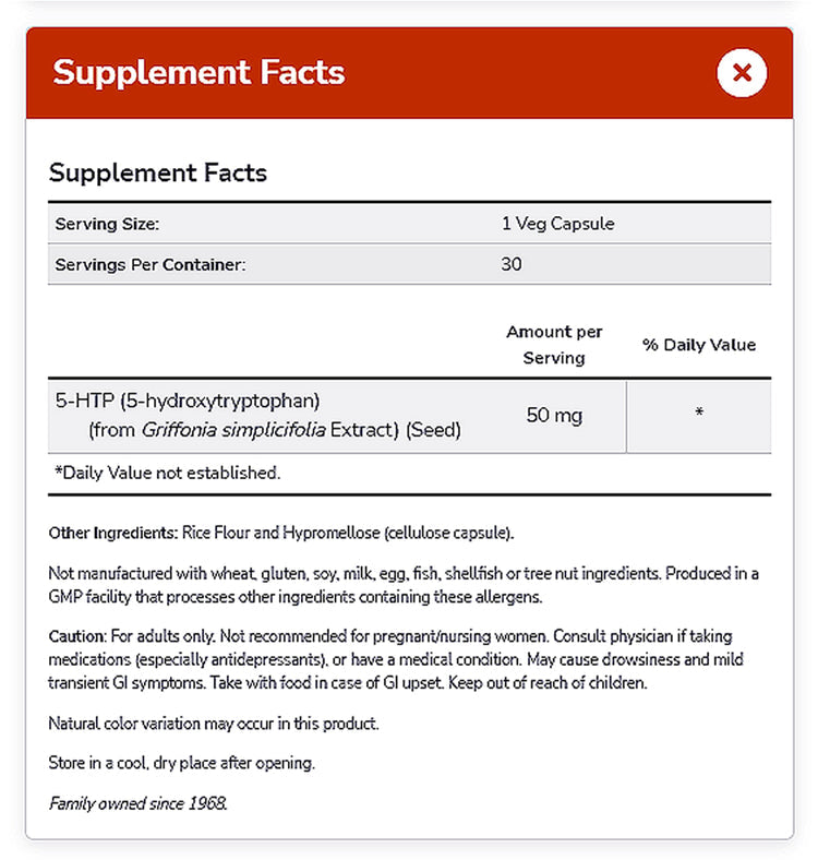 NOW Supplements, 5-HTP (5-hydroxytryptophan) 50 mg, Neurotransmitter Support*, 30 Veg Capsules
