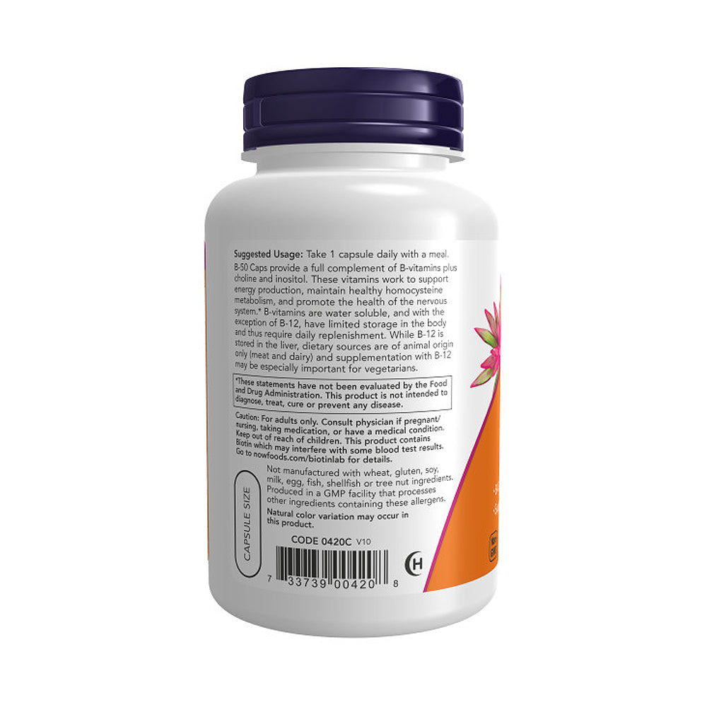 NOW Supplements, Vitamin B-50 mg, Energy Production, Nervous System Health, 100 Veg Capsules