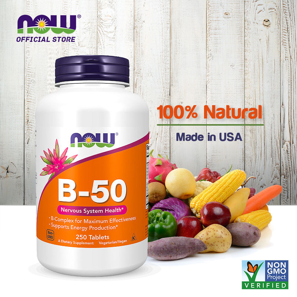 NOW Supplements, Vitamin B-50 mg, Energy Production*, Nervous System Health*, 250 Tablets