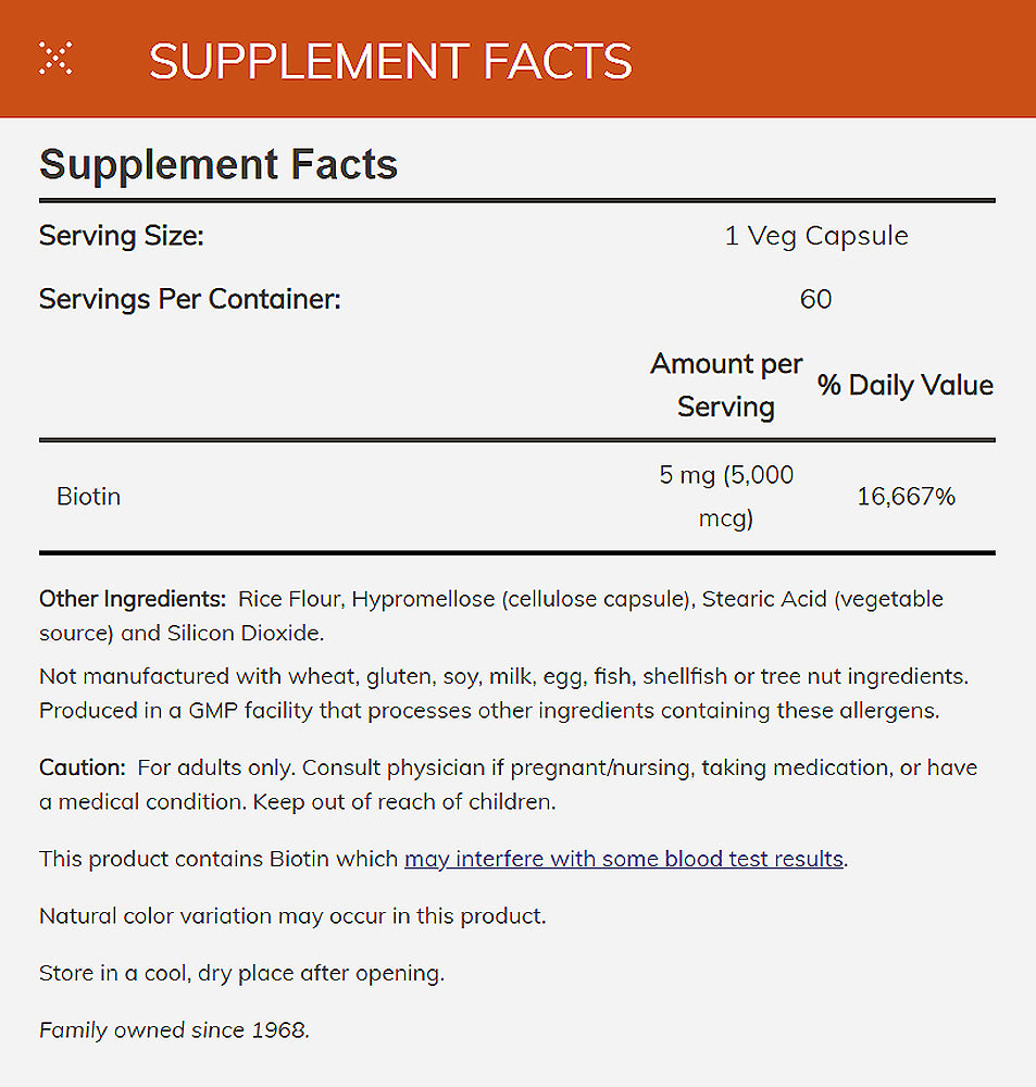 NOW Supplements, Biotin 5,000 mcg, Amino Acid Metabolism*, Energy Production*, 120 Veg Capsules