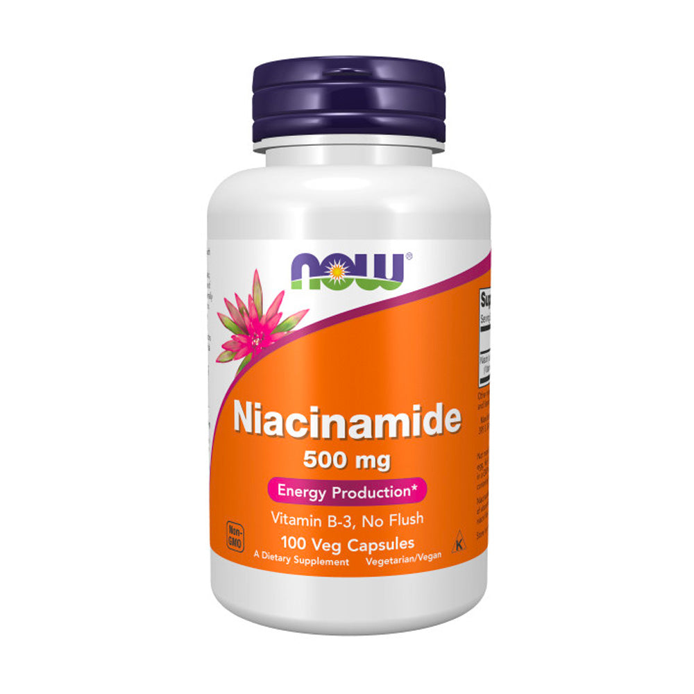 NOW Supplements Niacinamide Vitamin B-3 500 mg Energy Production (100 Veg Capsules)