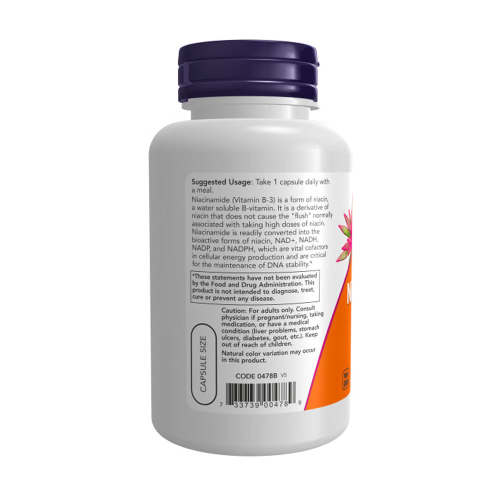 NOW Supplements Niacinamide Vitamin B-3 500 mg Energy Production (100 Veg Capsules)