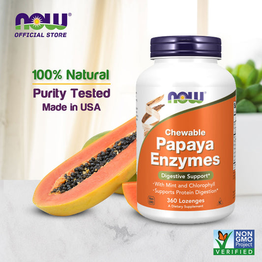 NOW Supplements, Papaya Enzyme with Mint and Chlorophyll, Digestive Support*, 360 Chewable Lozenges