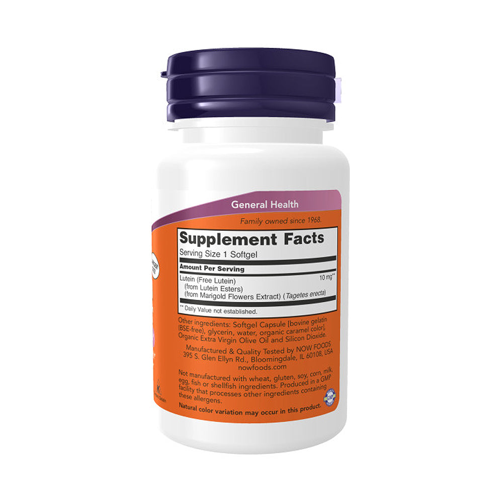 NOW Supplements, Lutein 10 mg with 10 mg of Free Lutein from Lutein Esters, 120 Softgels