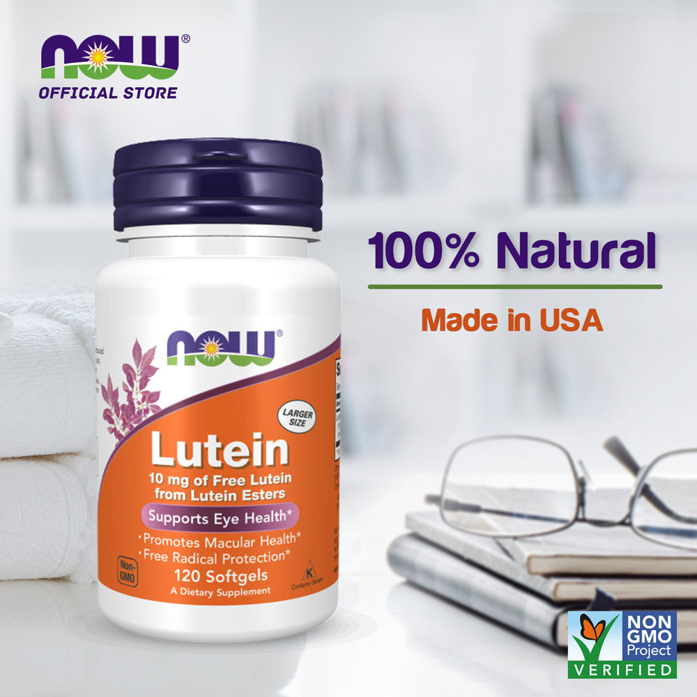 NOW Supplements, Lutein 10 mg with 10 mg of Free Lutein from Lutein Esters, 120 Softgels