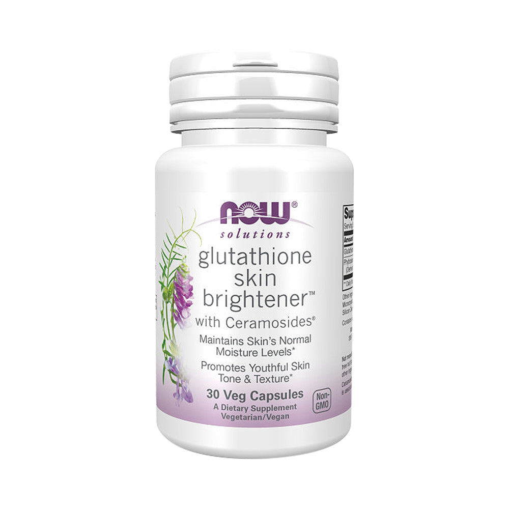 NOW Solutions, Glutathione Skin Brightener with Ceramosides, Moisturizing and Illuminating, 30 Veg Capsules
