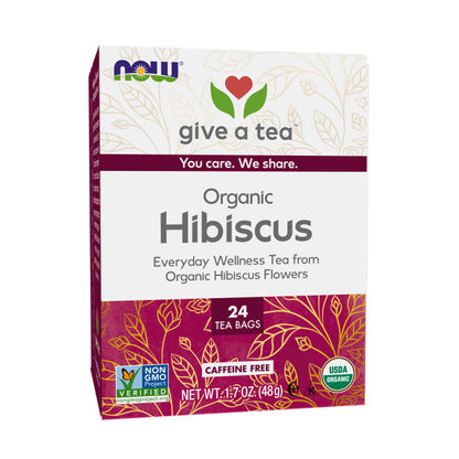 Now Foods, Organic Real Tea, Organically Hip Hibiscus, Caffeine-Free, 24 Tea Bags, 1.7 oz (48 g)