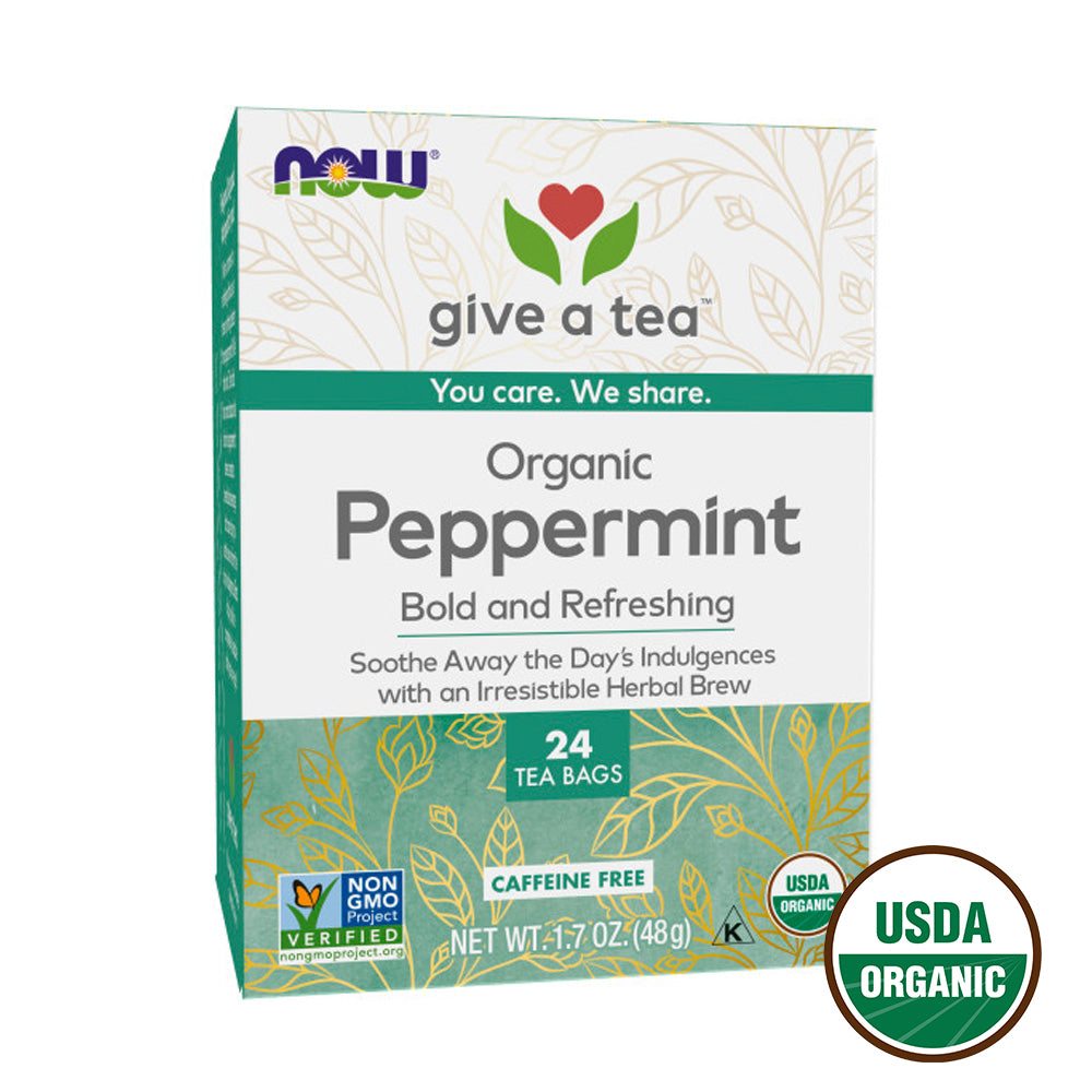 NOW Foods, Certified Organic Peppermint Tea, Soothing and Refreshing, Caffeine-Free, No Artificial Colors, Flavors, Preservatives or Sugars, 24-Count