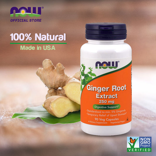 NOW Supplements, Ginger Root Extract 250 mg, Temporary Relief of Upset Stomach, Digestive Support, 90 Veg Capsules