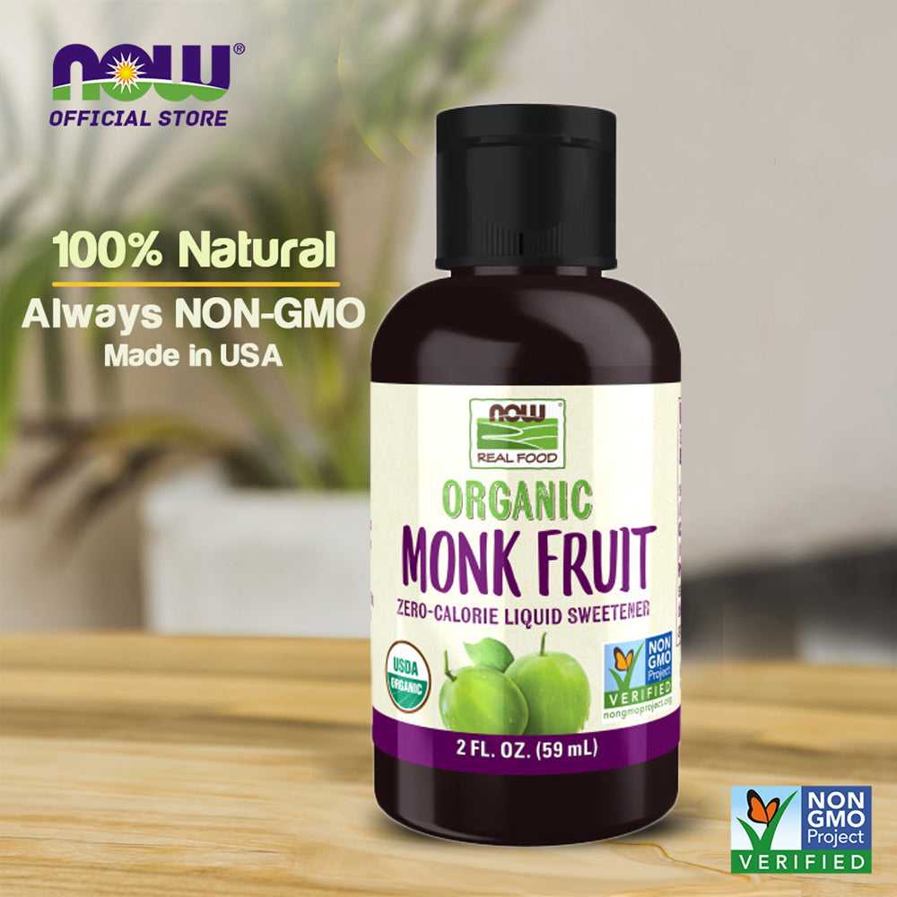 NOW Foods, Certified Organic Monk Fruit Liquid, Zero-Calorie Liquid Sweetener, Non-GMO, Low Glycemic Impact, 2-Ounce(59ml)