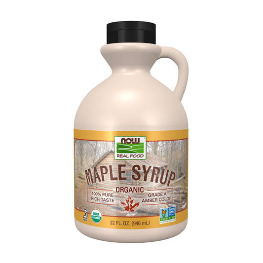 NOW Foods, Certified Organic Maple Syrup, Grade A Amber Color, 100% Pure, Light Delicate Flavor, Certified Non-GMO, 32-Ounce (946 ml)