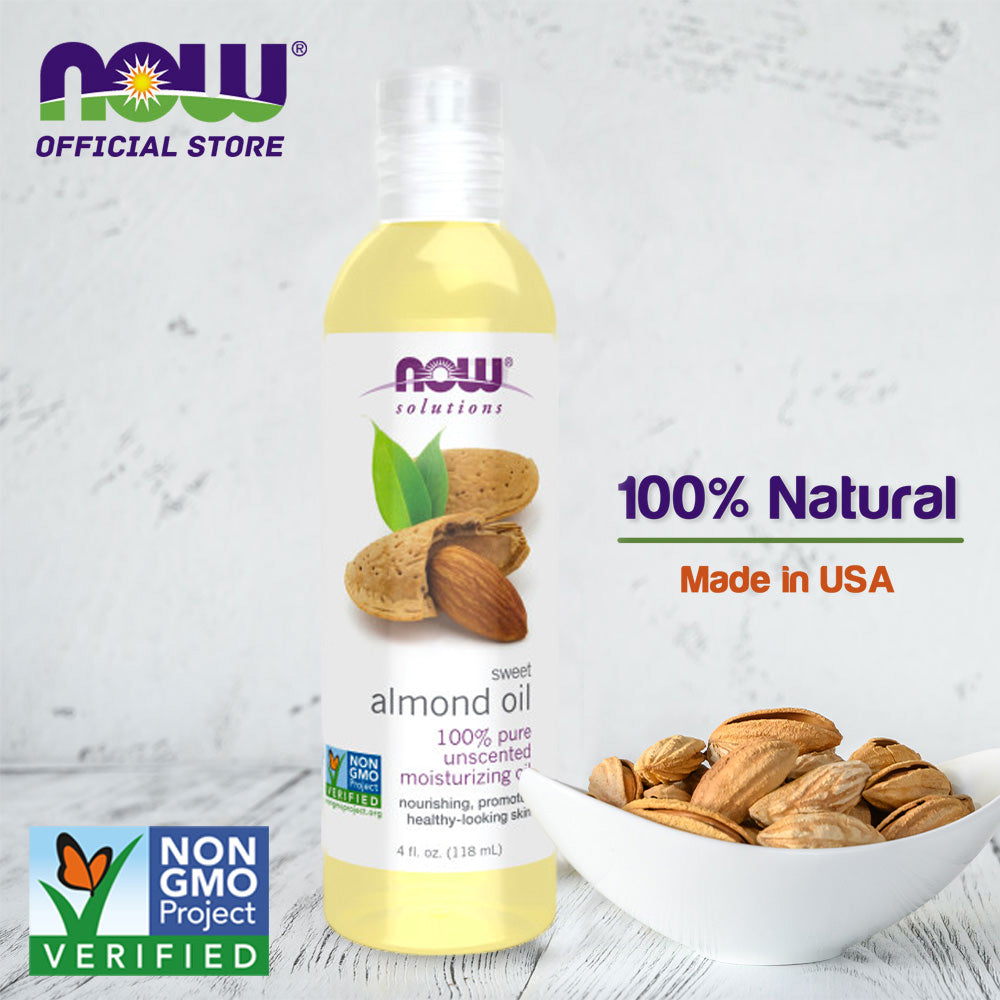 NOW Solutions, Sweet Almond Oil, 100% Pure Moisturizing Oil, Promotes Healthy-Looking Skin, Unscented Oil, 4-Ounce (118ml)