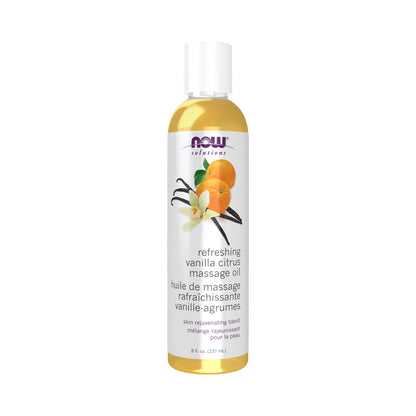 NOW Solutions, Refreshing Vanilla Citrus Massage Oil, Skin Rejuvenating Blend, Supple Skin, 8-Ounce (237 ml)
