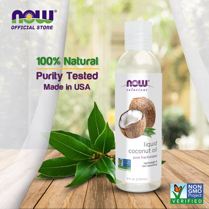 NOW Solutions, Liquid Coconut Oil, Light and Nourishing, Promotes Healthy-Looking Skin and Hair, (118 ml) - Bloom Concept Malaysia