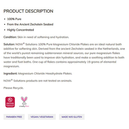 NOW Solutions, Magnesium Flakes, 100% Pure, from the Ancient Zechstein Seabed, Highly Concentrated, 54-Ounce (1531g)