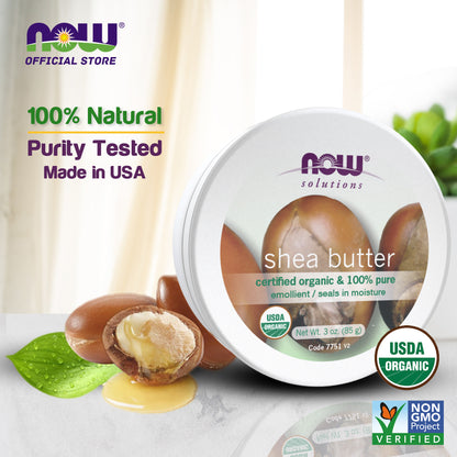 NOW Solutions, Certified Organic Shea Butter, Moisturizer For Rough And Dry Skin, Travel Size, 3-Ounce