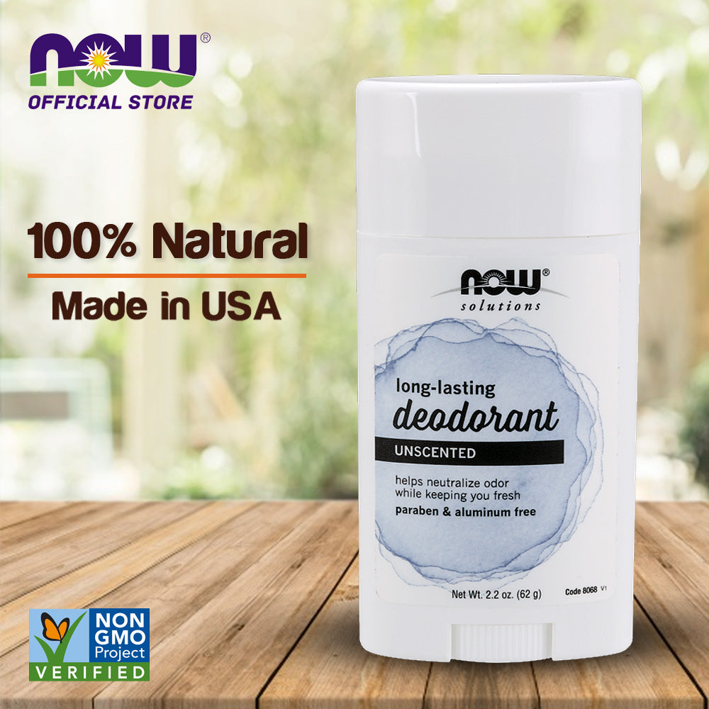 NOW Solutions, Long Lasting Deodorant, Unscented, Paraben &amp; Aluminum Free, 2.2-Ounce