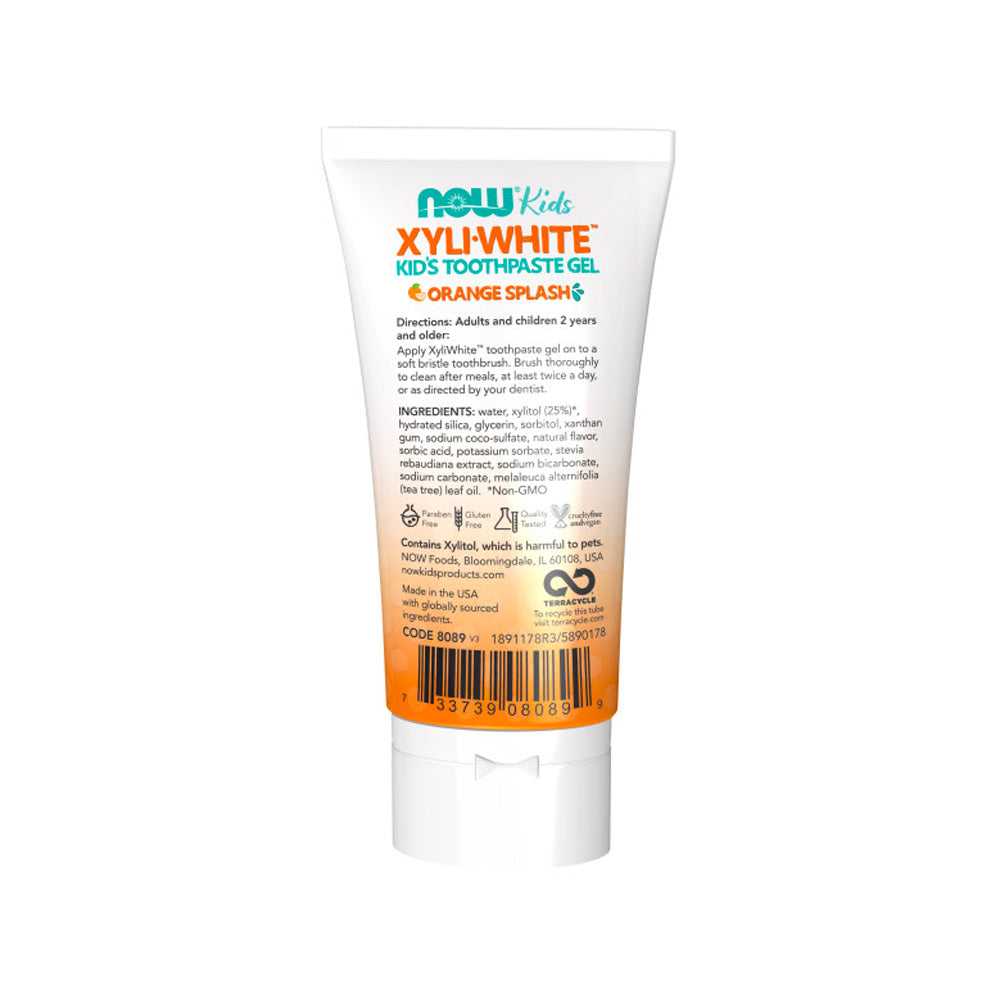 NOW Solutions, XyliwhiteToothpaste Gel for Kids, Orange Splash Flavor, Kid Approved! 3-Ounce, packaging may vary (85 g)