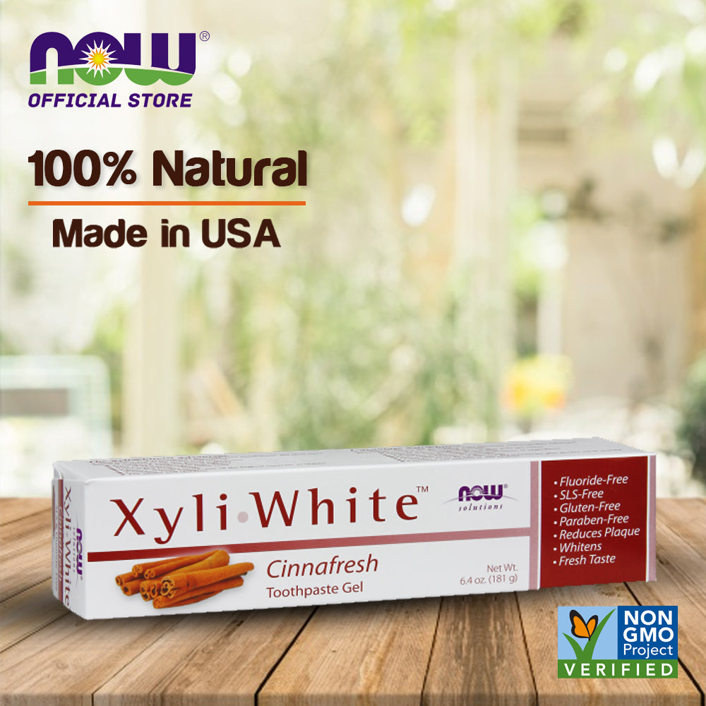 NOW Solutions, Xyliwhite™ Toothpaste Gel, Cinnafresh, Cleanses and Whitens, Clean and Fresh Cinnamon Taste, 6.4-Ounce