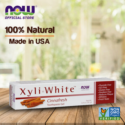 NOW Solutions, Xyliwhite™ Toothpaste Gel, Cinnafresh, Cleanses and Whitens, Clean and Fresh Cinnamon Taste, 6.4-Ounce