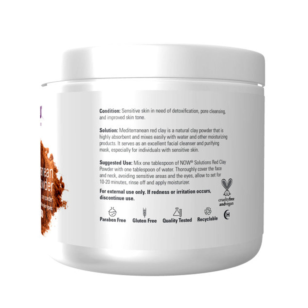 NOW Solutions, Mediterranean Red Clay Powder, pure powder for a Facial Cleaning Mask - 6 oz