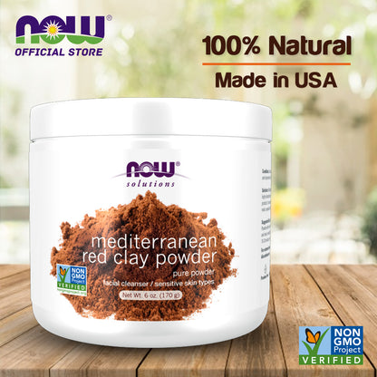 NOW Solutions, Mediterranean Red Clay Powder, pure powder for a Facial Cleaning Mask - 6 oz