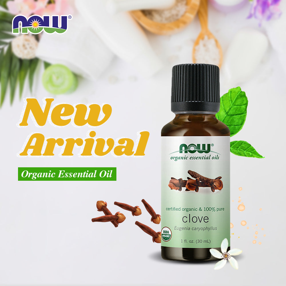 NOW Essential Oils, Organic Clove Oil, Balancing Aromatherapy Scent, Steam Distilled, 100% Pure, Vegan, Child Resistant Cap, 1-Ounce ( 30 ml)