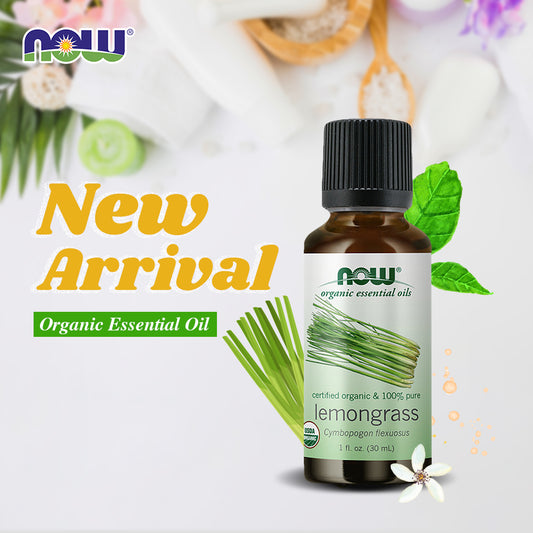 NOW Essential Oils, Organic Lemongrass Oil, Uplifting Aromatherapy Scent, Steam Distilled, 100% Pure, Vegan, Child Resistant Cap, 1-Ounce (30ml)