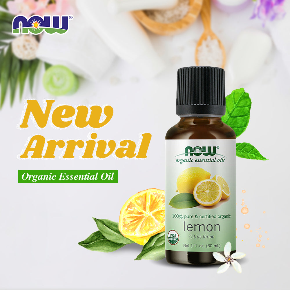 NOW Essential Oils, Organic Lemon Oil, Cheerful Aromatherapy Scent, Cold Pressed, 100% Pure, Vegan, Child Resistant Cap, 1-Ounce (30ml)