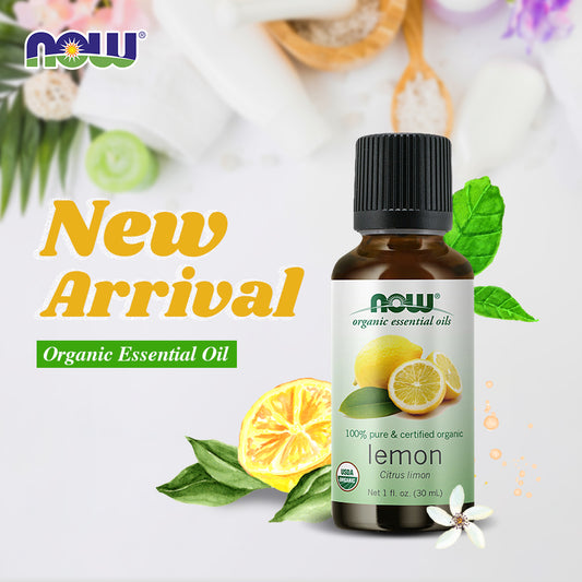 NOW Essential Oils, Organic Lemon Oil, Cheerful Aromatherapy Scent, Cold Pressed, 100% Pure, Vegan, Child Resistant Cap, 1-Ounce (30ml)