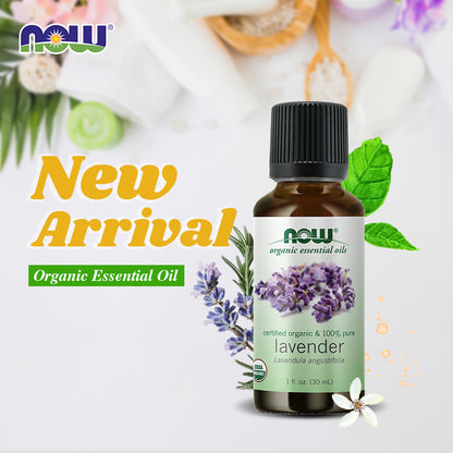 NOW Essential Oils, Organic Lavender Oil, Soothing Aromatherapy Scent, Steam Distilled, 100% Pure, Vegan, Child Resistant Cap, 1-Ounce (30ml)
