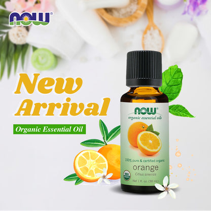 NOW Essential Oils, Organic Orange Oil, Uplifting Aromatherapy Scent, Cold Pressed, 100% Pure, Vegan, Child Resistant Cap, 1-Ounce (30ml)