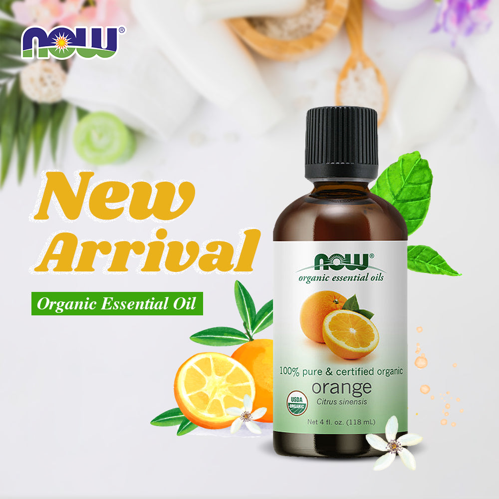 NOW Essential Oils, Organic Orange Oil, Uplifting Aromatherapy Scent, Cold Pressed, 100% Pure, Vegan, Child Resistant Cap, 4-Ounce (118ml)