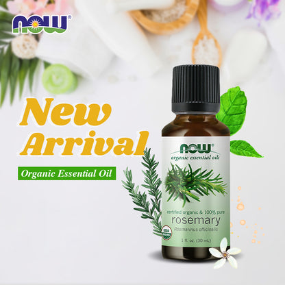 NOW Essential Oils, Organic Rosemary Oil, Purifying Aromatherapy Scent, Steam Distilled, 100% Pure, Vegan, Child Resistant Cap, 1-Ounce (30ml)
