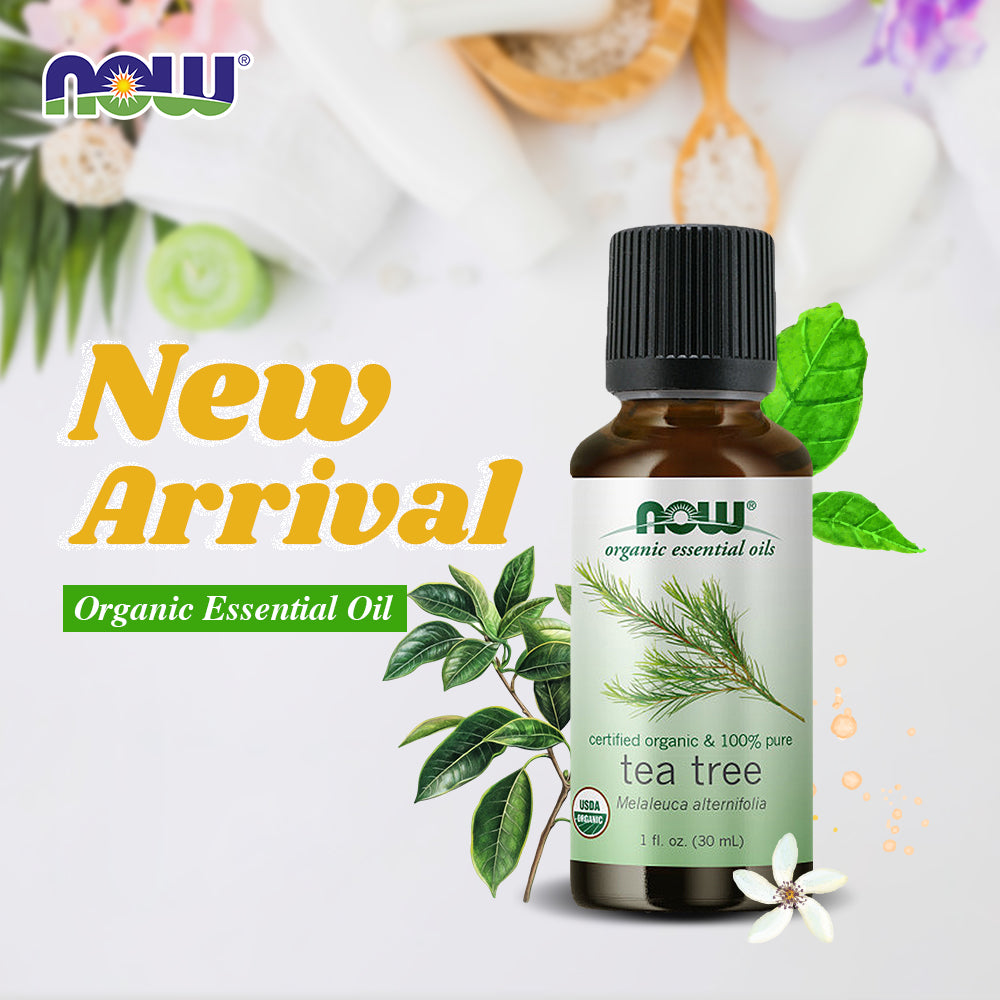 NOW Essential Oils, Organic Tea Tree Oil, Cleansing Aromatherapy Scent, Steam Distilled, 100% Pure, Vegan, Child Resistant Cap, 1-Ounce ( 30 ml)