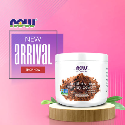 NOW Solutions, Mediterranean Red Clay Powder, pure powder for a Facial Cleaning Mask - 6 oz