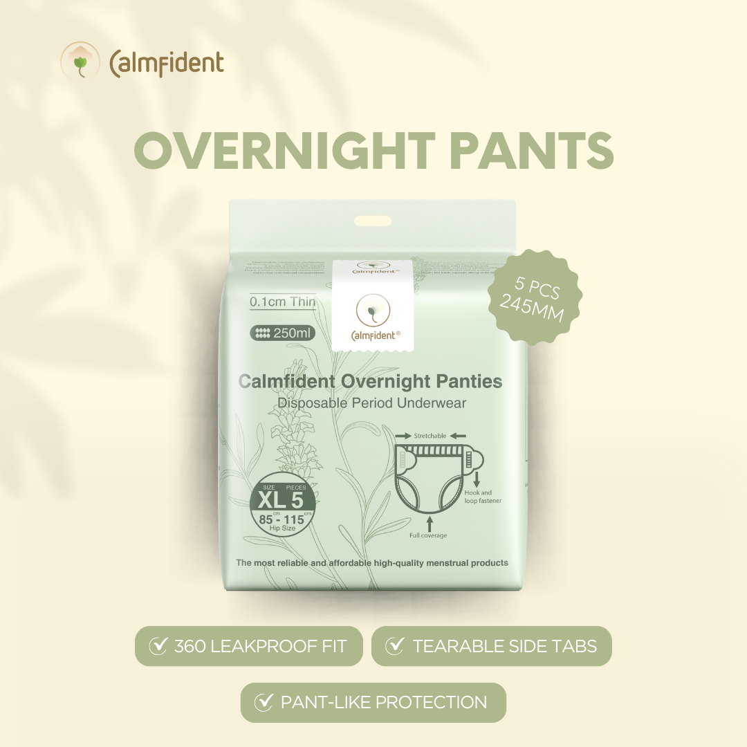 Calmfident Overnight Disposable Menstrual Pants | 5pcs | 250ml | Easy Tabs | S–XL