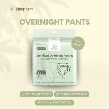 Calmfident Overnight Disposable Menstrual Pants | 5pcs | 250ml | Easy Tabs | S–XL
